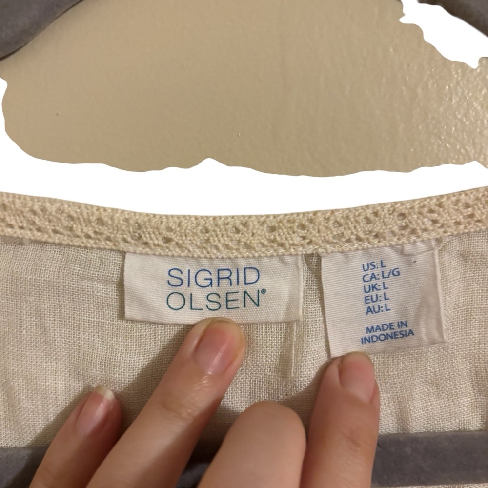 Sigrid Olsen Orange‎ White Shell Tie String Linen Blend Swim Coverup Large - Picture 4 of 7